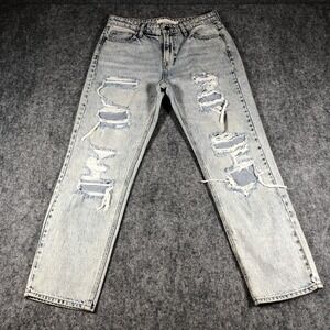Hidden Jeans Women's 28 High Rise Straight Leg Light Wash Distressed Denim